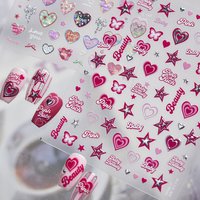 5D Metal Nail Stickers Sweet Pink Heart-fluttering Star Butterfly Charming Nail Art Stickers Adhesive Valentine Nail Decorations