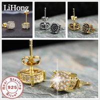 Gold Silver Round Earrings For Men And Women Fashion Four-Claw Crystal Sparkling Zircon Earrings Luxury Designer Jewelry