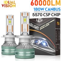Dualvision K5C H7 LED 60000LM Car Headlight Canbus H3 H1 H4 H11 9012 HIR2 H8 H9 9005 9006 HB3 HB4 High Power 180W 5570 CSP Chips
