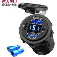 60W PD Dual QC 3.0 USB Charger with Digital Voltmeter Switch Socket Power Outlet Adapter Waterproof 12V 24V Car Truck Motorcycle
