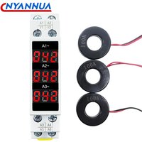 Mini Din Rail Digital Display Three-Phase Modular Current Meter Gauge Indicator LED 1-100A 220V 380V