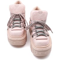 Gothic Ankle Rock Boots Women Shoes White Leather Platform New Punk Style Lace-up Heel Height Shoes Metal Decor Woman Sneakers