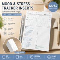 Fromthenon Minimalist Loose-Leaf Refill Paper - Foldable Three-Page Mood & Stress Tracker A6/A7 Binder Inserts for Journaling