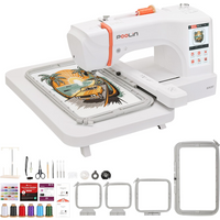Poolin EOC07 Embroidery Machine, 7.9" x 15" Large Embroidery Area, 7" Touchscreen Institch OS3, Embroidery Starter Supplies Incl