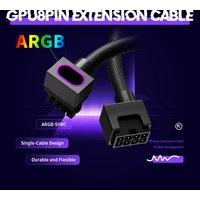 AIJS GPU 8PIN Extension Cable, Graphics Card Extension Cable ARGB with 5V 3Pin,18AWG 90° Right-Angle Design,Male-to-Female Cable