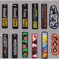 1pcs "Good Girl" Embroidered Quote Keys Tag Colorful Wave Keychains For Motorcycles Cars Backpack Fashion Key Ring Accessories