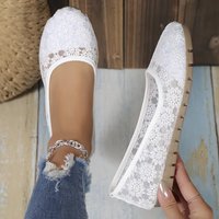 Women's White Lace Floral Flat Shoes | Sheer Mesh Hollow Out Ballet Flats | Breathable Casual Summer Shoes
