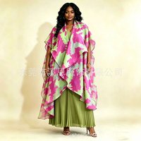 Miyake Fashion Pleated Short-sleeved Top + Wide-leg Trousers + Printed Outer Three-piece Plus Size Women's Suit