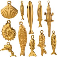 5Pcs Stainless Steel Fish Charm Gold Plated Ocean Animal Shell Pendant Connectors for DIY Necklace Earring Jewelry Accessories