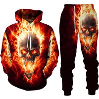 Punk Skull Flame 3D Print Hoodies Pants Sets Men Sweatshirts Sweatpants Street Sportwear Two Piece Suits Tracksuit Man Clothing