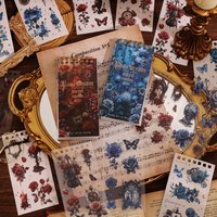 50 sheets Vintage Rose Butterfly Scrapbooking Coil Sticker Book PET And Washi Material Aesthetic Stickers For Planner Notebook