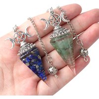 54x24mm Natural Stone Crystal Reiki Pendulum Three Phases Moon Hexagonal Cone Amethysts Charms for Jewelry Making DIY Necklace