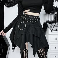Summer Fashion Short Skirts New Sexy Women Gothic Punk Irregular Skirts Solid Color Drawstring Tie-Up Ruched Ruffles Mini Skirt