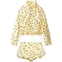 2026 New Women Yellow Polka Dot Tracksuit Drawstring Cropped Top + Bubble Shorts Casual Streetwear 2-Piece