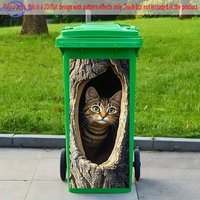 1pc of Trash Can Sticker, 37×82 Cm, Featuring a Realistic Tabby Cat Peeking from a Tree Hole Design. Self-Adhesive Wallpaper f