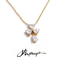 Yhpup New Stainless Steel Cubic Zirconia Flower Drop Necklace Temperament Fashion Premium Collar Jewelry Recommend