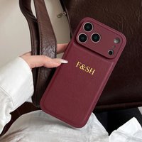 Personalized Custom Name Initial Gold Hot Foil Engraved Luxury Faux Leather Case For iPhone 17 16 15 14 13 Pro Max Plus Air Gift