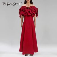 TWOTWINSTYLE Solid Spliced Appliques Elegant Dresses For Women Strapless Sleeveless High Waist Designer Long Dress Female New