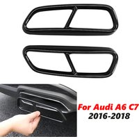 Car Quad Exhaust Tip Trim Stainless Steel Replacement for Audi A6 C7 2016‑2018 Gloss Black