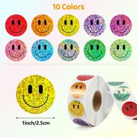 500PCS/Roll Laser Vibrant Smile Face Stickers Happy Face Stickers Roll Teacher Incentive Stickers for Birthday Party Supplies