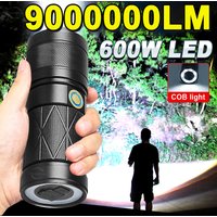 9000000 LM 600 W Hochleistungs-LED-Taschenlampen, leistungsstarke wiederaufladbare taktische Taschenlampe, Taschenlampe mit großer Reichweite, eingebauter 12000-mAh-Akku