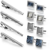 Tie Clip And Cufflink Set To Man Shirt Business Men's Cuff Tie Clip For Men Minimalist Tie Pin Pisa Ties Silver Blue Man Jewelry