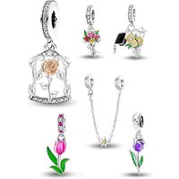 925 Sterling Silver Rose Sunflower Tulip Bouquet Series Charms Beads Fit Diy Bracelet Necklace Making Gift Of Fine Jewelry