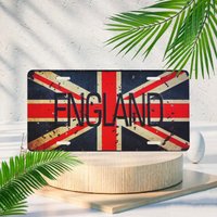 Vintage England Flag Metal Plates UK Union Jack Car & Home Decor with Distressed Finish, Durable Aluminum Wall Art Sign