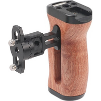 Wooden Side Handle Quick Release Camera Cage Handle Grip with 1/4"Screws & Cold Shoe Mount for DSLR Mirrorless Video Camera Cage