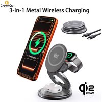 Qi2.2 25W Metal Wireless Charger Protable Fast Charging Station Stand 360° Rotation for iPhone 17 16 15 14 Pro Max Watch Airpods