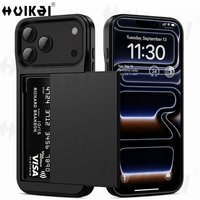Case For iPhone 17 Pro Max 17e 16e 16 Pro Max15 14 13 12 Wallet Card Holder Slide Slot Slim Hard PC Heavy Duty Protective Covers