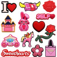 1pcs Original Pink Castle PVC Shoe Charms Accessories Sweet Red Heart Unicorn Rose Designer Sandals Decorations Buckle Clog Pins