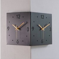 Creative Corner Wall Clock Square Simple Double Sided Wall Clock with Arabic Numeral Scale Analog Silent Wall Clock Home Decor