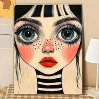 1PC frameless NEW Anime Diamond Painting Kit for Adults - Cute Big-Eyed Girl with Freckles & Anime, 5D Full Drill Round Diamonds