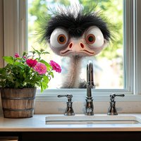 1 Piece Humorous Big-Eyed Cute Ostrich Animals, Suitable for Wall Stickers, Living Room, Bedroom, Bathroom, Toilet DIY Stickers