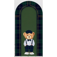 Mehofond Custom 2-Sided Cute Bear Green Plaids Theme Boys Birthday Party Baby Shower Cover Arch Background Decor Backdrop