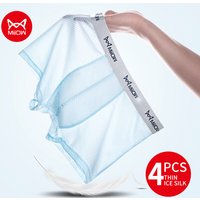 MiiOW 4Pcs Ice Silk Men Underwear Boxer 7A Antibacterial Crotch Men's Panties Breathable Mesh Man Underpants Sexy Boxer Briefs