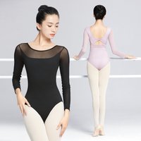 Frauen Ballett Trikots Schwarz Gymnastik Knick Tanz Bodys Kostüme Erwachsene Patchwork Mesh Langarm Ballerina Trikots