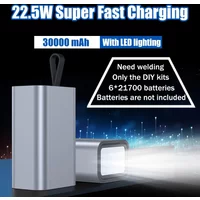 DIY 6×21700 Power Bank Case Max30000mAh PD QC22.5W FastCharge Type-C MicroInput AluminumShell Camping LED Flashlight BatteryBox