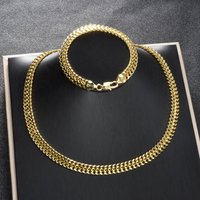 Curb Chain Jewelry Set 14K Gold Plated Necklace Bracelet Combo Wrist Chain Men Women Daily Party Hip Hop Accessory Fashion Gift