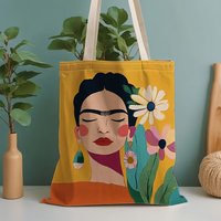 A Floral pattern printed canvas tote bag, suitable for daily use, shopping, school, and travel