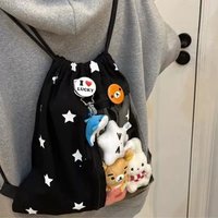 Original Black White Star Dstring Bag Large Capacity Transparent Doll Bag Student Schoolbag Casual Soft Y2K Korean Shoulder Bag