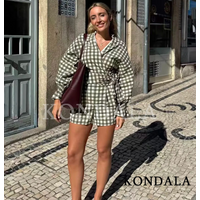 KONDALA Women Trendy Holiday Plaid Shorts Set V-Neck Bow Tops Elastic Waist Shorts New Fashion 2026 Summer Beach Cute Lady Set
