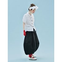 imakokoni Original Summer Japanese Linen Bud Skirt Women's Black Drawstring Elastic Waist Casual Mid length Dress 265491