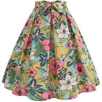 50s Vintage Women Skirt High Waist Floral Print Pleated Midi Retro Summer Swing Holiday Skirts