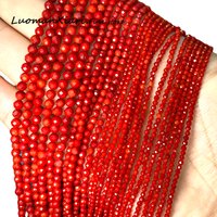 Natural Stone 2 3 4MM Faceted Round Red Coral Loose Spacer Beads for Jewelry Making Diyearrings Bracelet Charms Accessories 15''