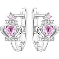 PANPOKI S925 Sterling Silver Pink Love Crown Earring Hoop Earring Women Jewelry Original Trendy Anniversary Gifts