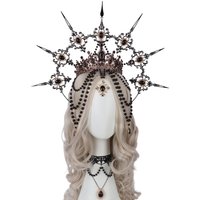 Black Spiked KC Halo Crown Necklace Headpiece Women Girl Goddess Gothic Headband Virgin Mary Baroque Bead Chain Hair Accessories