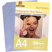KRYON A4 20 Sheets Star Pattern Size:8.3x11.7 inch 210x297mm Holographic Sticker Paper Glitter Clear Cold Laminating Film