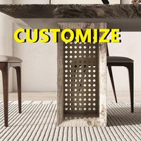 Any Size Custom Mid Century Style Stone Dining Table Natural Mottled Interlac Veins Classic Retro Shape Iconic Retro Decor Table